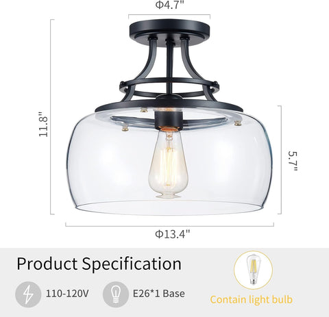 WUZUPS Chandelier Rustic Farmhouse Industrial Round Semi-flushmount Ceiling LED Light Fixture