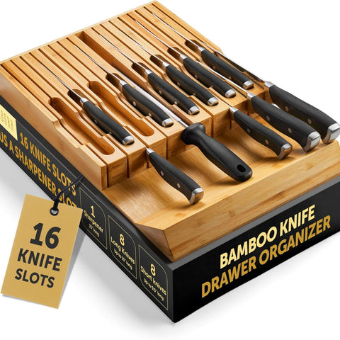 Organizador de cajones de cuchillos 100% bambú de alta calidad