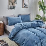 Houseri Velvet Blue Comforter Set Queen Light Blue