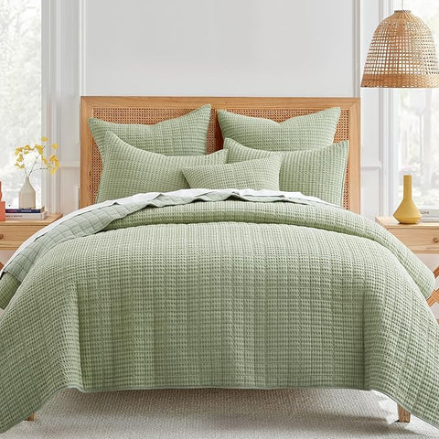 Levtex Home - Mills Waffle - Full/Queen Quilt Set - Desert Sage Cotton Waffle -
