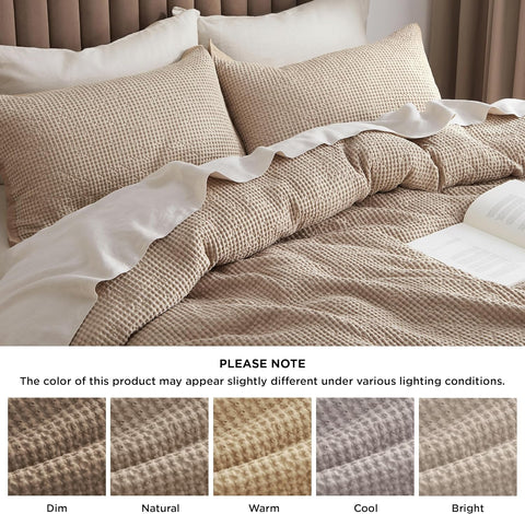 Bedsure Cotton Duvet Cover Set - 100% Cotton Waffle Weave Khaki Duvet Cover Oversized King Size